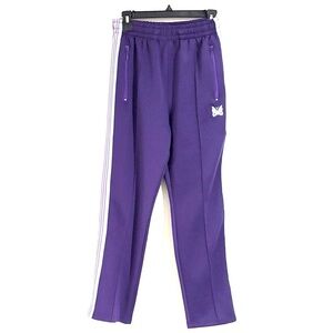 ☮️ Needles Size M Poly Smooth Track Pants Purple White Stripe Butterfly Logo